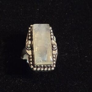 NWOT Rectangular Moonstone and Oxidized Silver Handmade Women's Ring Size 6